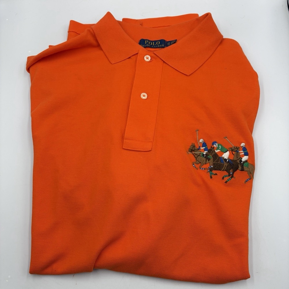 POLO RALPH LAUREN Mens 1XB Big Pony Classic Fit Polo Shirt Orange Big Accents